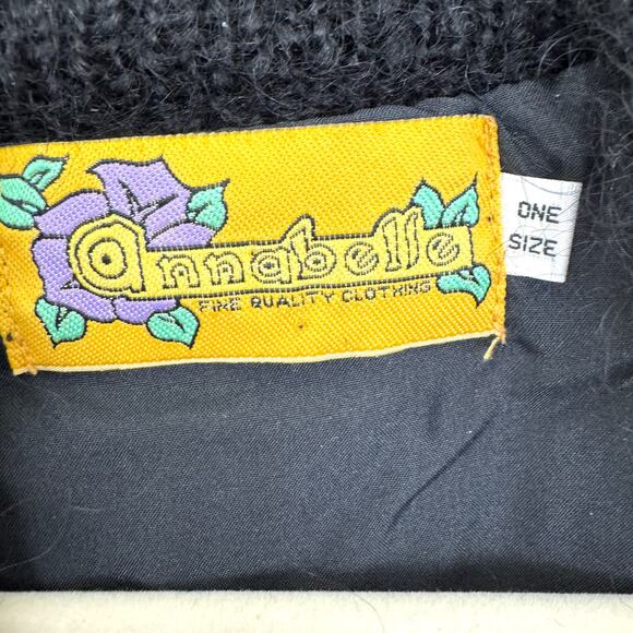 Annabelle Womens Cardigan Knit Sweater One Size Mohair Wool Blend Fuzzy Black - Picture 2 of 5